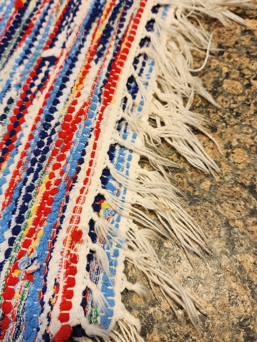 Vintage Rag Striped Placemats in Blue, Red, and White, Set Of 5